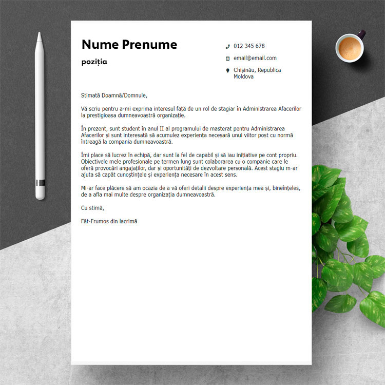 Scrisoare de intenție în l. română